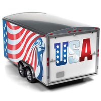 Auto World American Flag Enclosed Trailer Diecast Model 1/18