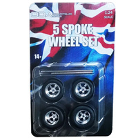 DDA AW002 5 Spoke Chrome Wheels W/ Tyres And Axles (4pc)  1/24