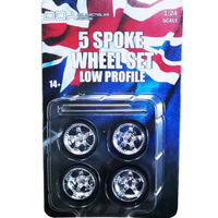 DDA AW003 Low Profile 5 Spoke Chrome Wheels W/ Tyres & Axles (4pc) 1/24