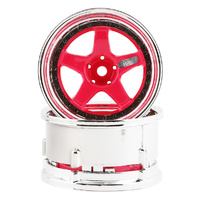 DS Racing DE024 Drift Element 5 Spoke Rim Triple Pink Black Rivets (2) 1/10