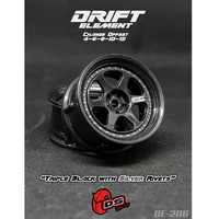 DS Racing DE206 Drift Element II Rim Triple Black 6 Spoke Silver 1/10 (2)