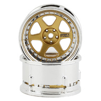DS Racing DE218 Drift Element II 6 Spoke Rim Gold With Gold Rivets (2) 1/10