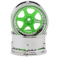 DS Racing DE227 6 Spokes Rim Flourescent Green Chrome (2) 1/10