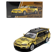 Pop Race 640057 Nissan Stagea R34 Pennzoil Gold Chrome  1/64